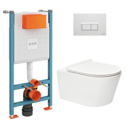 Pack WC Bâti-support V-Fix Core + WC sans bride SAT Brevis + Plaque, Blanc brillant (V-FixBrevis-1)