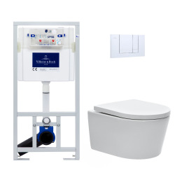 Villeroy & Boch Pack WC Bâti-support + WC Swiss Aqua Technologies sans bride et fixations invisibles + Plaque chrome (ViConnectSATrimless-1-DE)