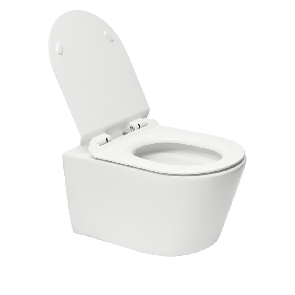 WC suspendu compact Design Shaba Blanc Rimless avec Abattant soft-close et  dé-clipsable Quick Release