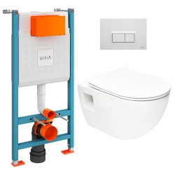 Pack WC Bâti-support V-Fix Core + WC sans bride SAT + Abattant SoftClose + Plaque, Blanc brillant (V-FixProject-1)