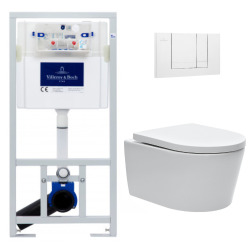 Villeroy & Boch Pack WC Bâti-support + WC SAT sans bride et fixations invisibles + Plaque chrome mat (ViConnectSATrimless-3-DE)
