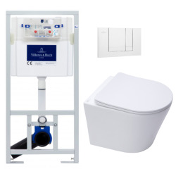 Villeroy & Boch Pack WC Bâti-support + WC SAT sans bride et fixations invisibles + Plaque blanche (ViConnectInfinitio-2-DE)