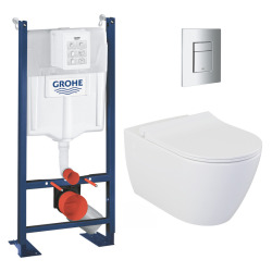 Grohe Pack WC Bâti-autoportant Rapid SL + WC sans bride Bello + Abattant softclose + Plaque chrome (ProjectBello-1-SP)