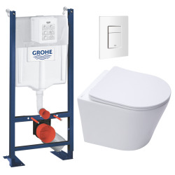 Pack WC Bâti-support Rapid SL + Cuvette suspendue sans bride Infinitio SAT + Abattant frein de chute + Plaque Blanc Alpin