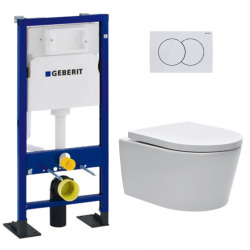 Pack WC Bâti-autoportant Duofix + WC sans bride SAT avec fixations invisibles + Abattant softclose + Plaque blanche