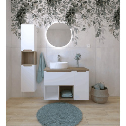Naturel Ensemble de salle de bain avec lavabo comprenant robinet de lavabo, bec et siphon Naturel Stilla blanc brillant (KSETSTILLA013)