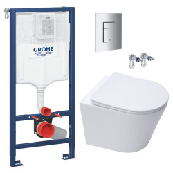 Grohe Pack WC Bâti-support + WC SAT sans bride, fixation invisible + Plaque chrome (RapidSL-Infinitio-1-DE)