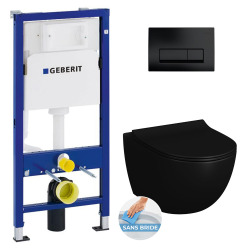 Geberit Pack WC Bati-support Geberit Duofix + WC sans bride Vitra SENTO noir mat + Abattant frein de chute + Plaque noire mat