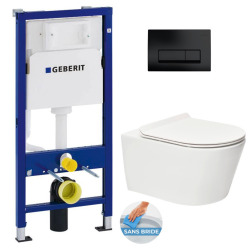 Geberit Pack WC Bati-support Geberit Duofix UP100 + WC sans bride SAT Brevis + Abattant ultra-fin