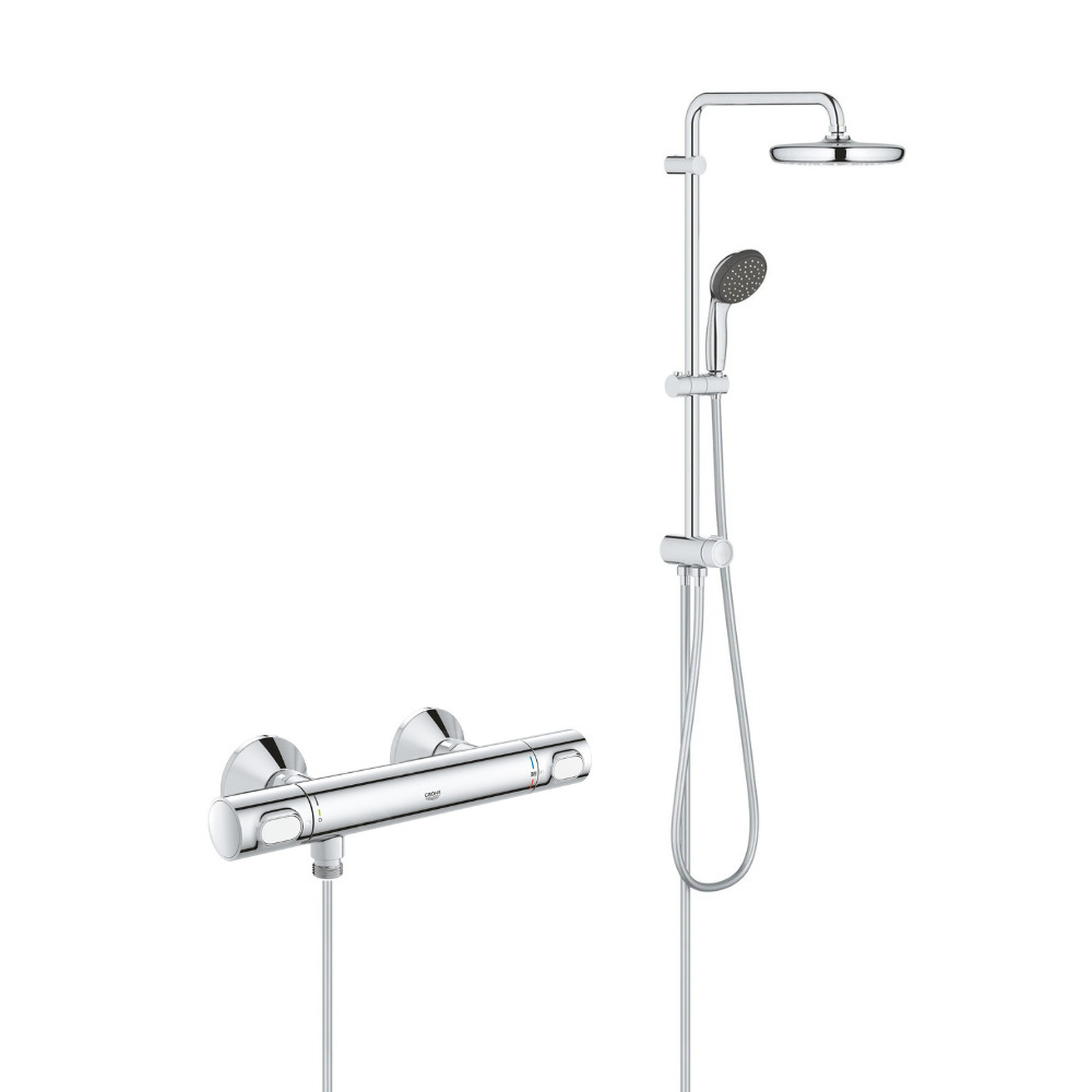 Grohe Set Vitalio Start System 210 Colonne de douche avec inverseur manuel  + Mitigeur de Douche thermostatique, Chrome (26382001-FLOW) - Livea  Sanitaire