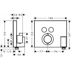  Set de finition pour mitigeur thermostatique ShowerSelect E encastré avec 2 fonctions, fixfit et porter (15765000)