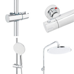 Colonne de douche XXL 250 avec mitigeur thermostatique, Douchette 3 jets, chrome (SATSSTKE)