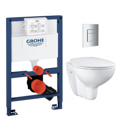 Grohe Pack WC Bâti-support Rapid SL + Cuvette Bau sans bride + Abattant SoftClose + Plaque Chrome (RapidSL082-Bau-1)