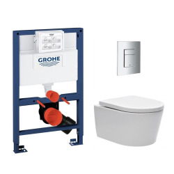 Grohe Pack WC Bâti-support Rapid SL + WC sans bride SAT Brevis + Plaque Chrome (RapidSL082-Brevis-1)