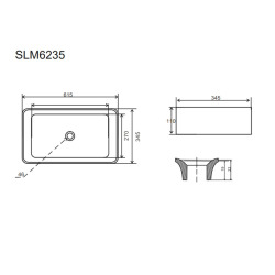 Vasque à poser rectangulaire 62x35x11 cm, sans trop-plein, blanc (SLM6235)