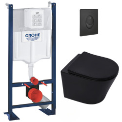 Pack WC Bâti autoportant + WC Swiss Aqua Technologies Infinitio noir mat sans bride + Plaque noir mat