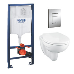 Pack WC Rapid SL + cuvette suspendue sans bride Porcher + plaque Grohe Skate Cosmopolitan chrome (RapidSL-PorcherRimless)