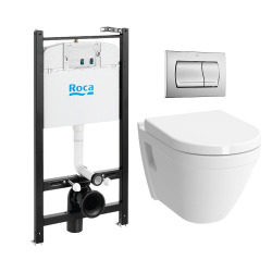 Pack Bâti-support Roca Active + WC suspendu Vitra + Abattant soft close + plaque chrome (RocaActiveS50softclose-2)