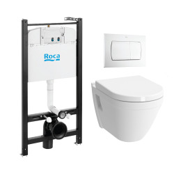 Pack Bâti-support Roca Active + WC suspendu Vitra + Abattant soft close + plaque blanche (RocaActiveS50softclose-1)