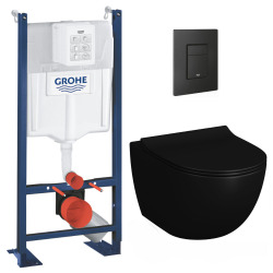 Pack Bâti autoportant + WC Vitra Sento noir mat sans bride fixations invisibles + Abattant softclose + Plaque noire mat