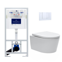 Pack WC Bâti-support + WC Swiss Aqua Technologies sans bride et fixations invisibles + Plaque chrome (ViConnectSATrimless-1)