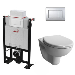 Pack WC Bâti autoportant + WC Vitra S50 + Abattant softclose + Plaque blanche (Alca85S50-4)