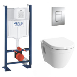 Pack WC Bâti Rapid SL Autoportant + Cuvette Serel S50 + Abattant soft close + Plaque chrome (ProjectS50softclose-1)