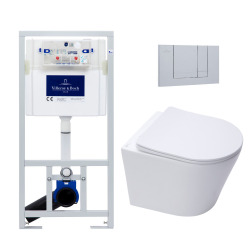 Pack WC Bâti-support + WC Swiss Aqua Technologies sans bride et fixations invisibles + Plaque chrome mat (ViConnectInfinitio-3)