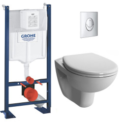 Pack WC Bâti-autoportant Rapid SL + WC suspendu Vitra Normus + Abattant softclose + Plaque chrome (ProjectNormus-2)