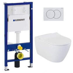 Pack WC Bâti-support 112 cm + WC Swiss Aqua Technologies Infinitio sans bride + Plaque Blanc alpin (InfinitioGeb1)