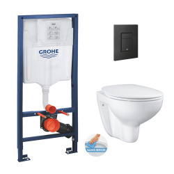 Grohe Pack WC Rapid SL + WC Bau Ceramic sans bride + Siège abattant SoftClose + Plaque de commande noir mat  (RapidSL-Bau-KF0)