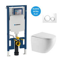 Geberit Pack WC Bati-support Geberit UP720 extra-plat + WC sans bride fixations invisibles+ Plaque Sigma 21