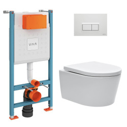 Vitra  Pack WC Bâti-support V-Fix Core + WC SAT sans bride et fixations invisibles + Plaque, Blanc brillant (V-FixSATrimless-1)