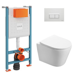 Vitra  Pack WC Bâti-support V-Fix Core + WC Swiss Aqua Technologies Infinitio sans bride + Plaque, Blanc brillant (V-FixInfinitio-1)
