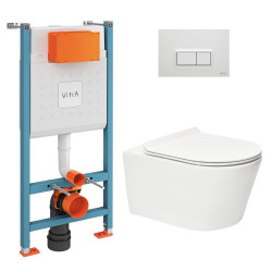 Vitra  Pack WC Bâti-support V-Fix Core + WC sans bride SAT Brevis + Plaque, Blanc brillant (V-FixBrevis-1)