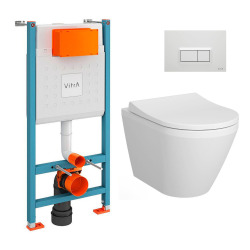 Vitra  Pack WC Bâti-support V-Fix Core + WC sans bride Integra, fixations invisibles + Plaque, Blanc Brillant (V-FixIntegraRimless-1)