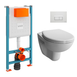 Vitra  Pack WC Bâti-support V-Fix Core + WC suspendu Vitra Normus + Abattant SoftClose + Plaque, Blanc Brillant (V-FixNormus-1)