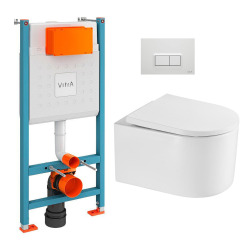 Vitra  Pack WC Bâti-support V-Fix + WC sans bride SAT + Abattant SoftClose + Plaque, Blanc Brillant (V-FixDelanoTQ-1)
