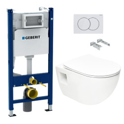 Geberit Pack WC Bati-support Geberit Duofix  + WC sans bride SAT + Abattant SoftClose + Plaque Blanche (ProjectGeb3)