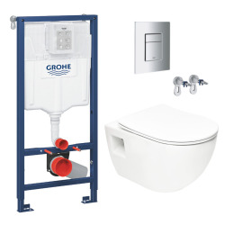 Grohe Pack WC Bâti-support Rapid SL  + WC sans bride SAT + Abattant SoftClose + Plaque Chrome (RapidSL-Project-1)