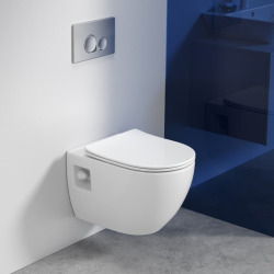 Vitra  Pack WC Bâti-support V-Fix Core + WC sans bride SAT + Abattant SoftClose + Plaque, Blanc brillant (V-FixProject-1)