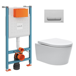 Vitra  Pack WC Bâti-support V-Fix Core + WC SAT sans bride et fixations invisibles + Plaque Chrome mat (V-FixSATrimless-5)