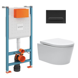 Vitra  Pack WC Bâti-support V-Fix Core + WC SAT sans bride et fixations invisibles + Plaque Noir mat (V-FixSATrimless-6)