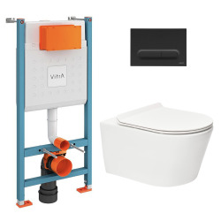 Vitra  Pack WC Bâti-support V-Fix Core + WC sans bride SAT Brevis + Plaque Noir mat (V-FixBrevis-6)