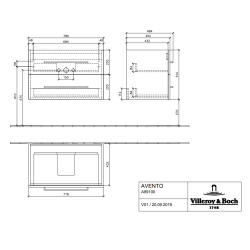 Meuble sous plan Avento, 2 tiroirs sur rails, 780 x 514 x 484 mm, Crystal Black (A89100B3)