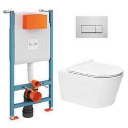 Pack WC Bâti-support Vitra V-Fix Core + WC sans bride SAT Brevis + Plaque Chrome brillant (V-FixBrevis-8)