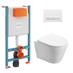 Pack WC Bâti-support Vitra V-Fix Core + WC SAT Infinitio sans bride + Plaque Blanc brillant