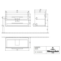 Meuble sous plan Avento, 2 tiroirs sur rails, 976 x 514 x 484 mm, Stone Oak (A89200RK)