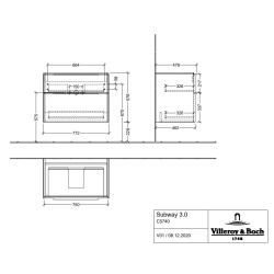 Meuble sous plan Subway 3.0 , 2 tiroirs sur rails, 772 x 576 x 478 mm, Nordic Oak (C57400VJ)