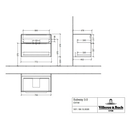 Meuble sous plan Subway 3.0, 2 tiroirs sur rails, 772 x 576 x 478 mm, Pure White (C57400VF)